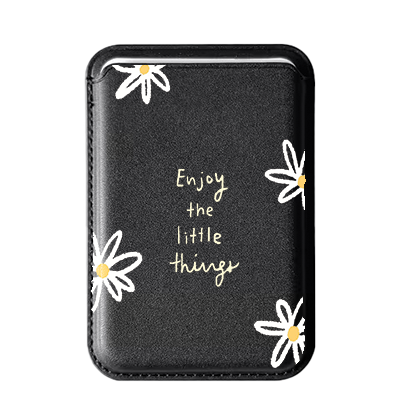Enjoy The Little Things Black Printed Magnetic Cardholder