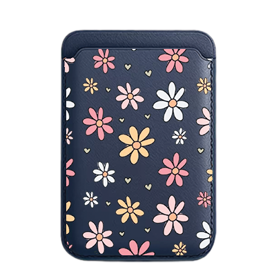 Daisy Navy Printed Magnetic Cardholder