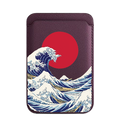 The Great Wave Of Kanji Burgundy Printed Magnetic Cardholder