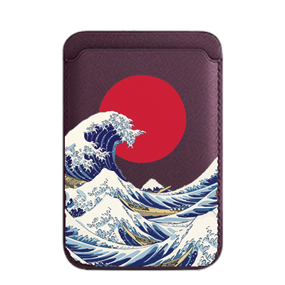 The Great Wave Of Kanji Burgundy Printed Magnetic Cardholder
